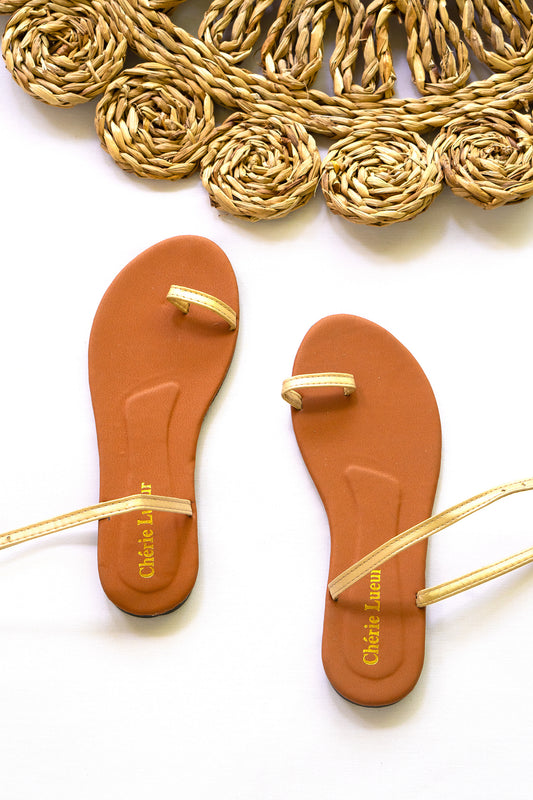 Dull Gold Aanya Toe Ring Flat Sandal - CLS265