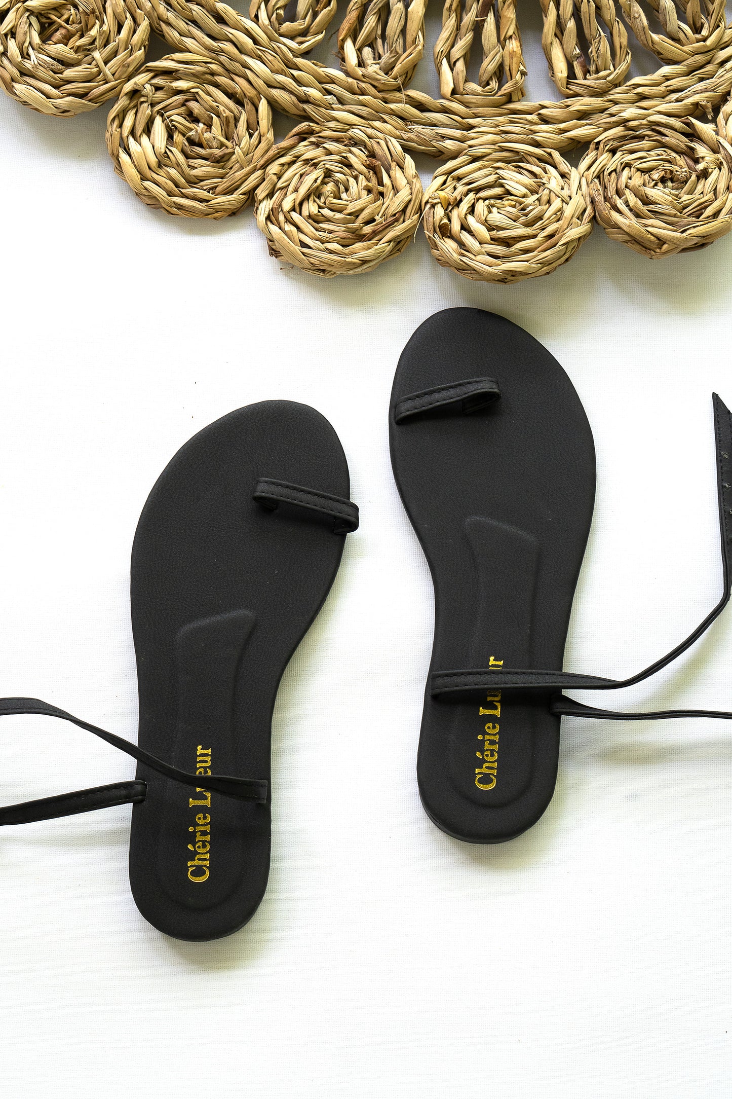 Black Aanya Toe Ring Flat Sandal - CLS264