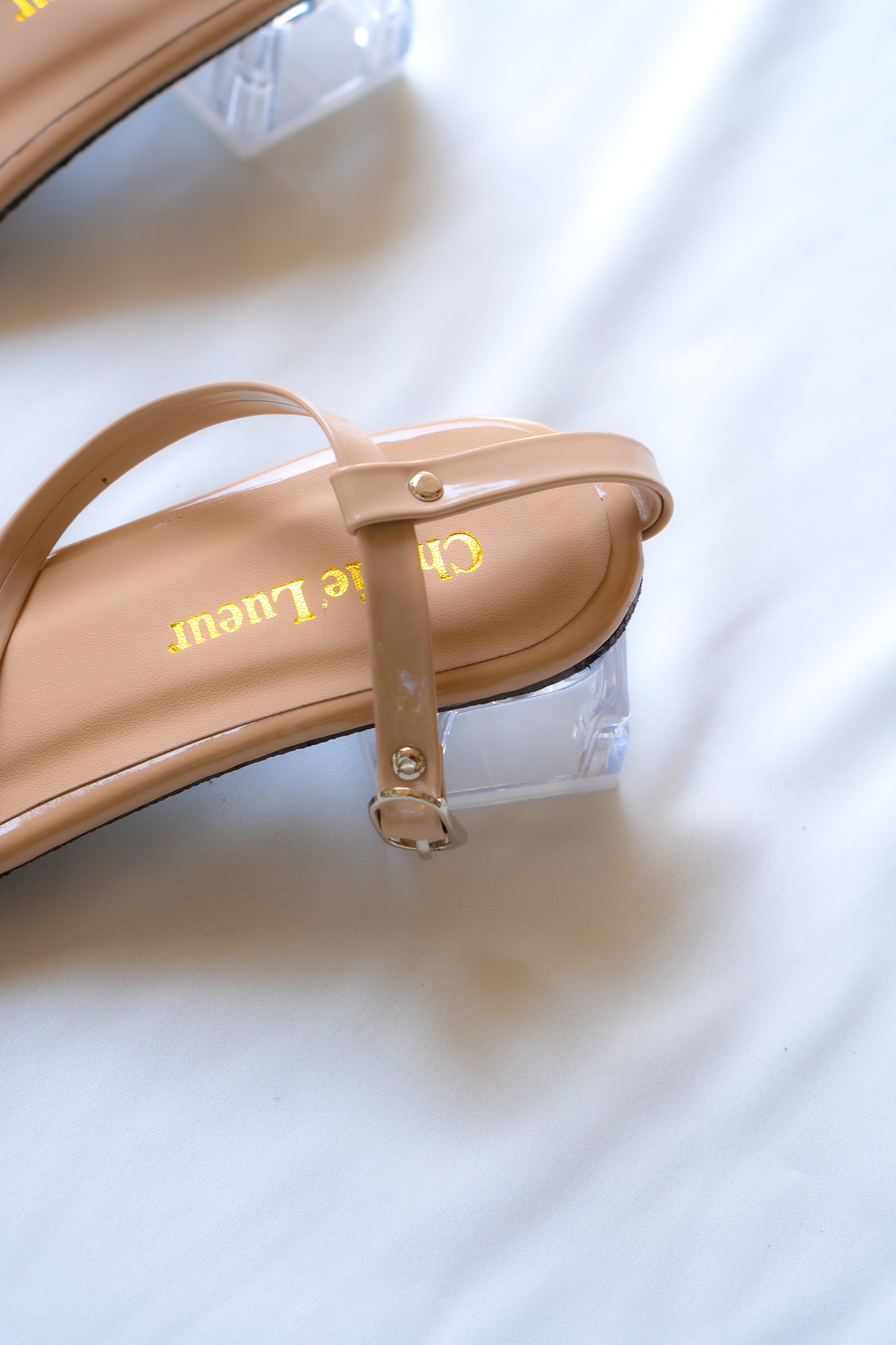 Nude Simple strap 2 inch transparent heel
