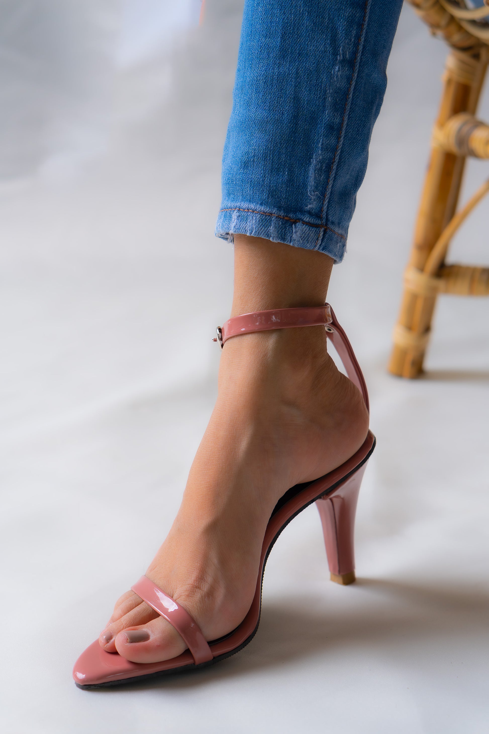 Beautiful rose pink heel elevated with a 3-inch heel